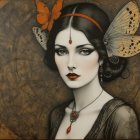 Ethereal woman with butterfly wings and jewelry details