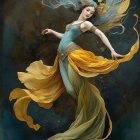 Mystical figure dancing in a starry night scene
