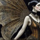 Serene Woman in Corset Surrounded by Nature's Beauty