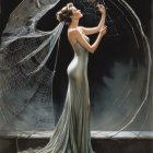 Surreal Scene of Woman with Mask in Elegant Gown