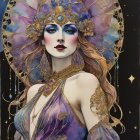 Illustration of a Woman with Red Hair and Blue Headpiece