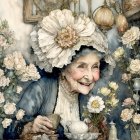 Young Woman in Hat Surrounded by Autumn Leaves