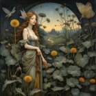 Serene Woman by Open Window with Evening Landscape