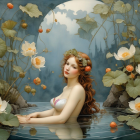 Underwater Scene with Young Woman and Fantastical Seahorse