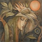 Mystical figure in blue gown against starry night