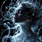 Digital artwork of a woman in a golden gown with curls