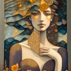 Stylized illustration of woman with red curly hair against Venice canal.