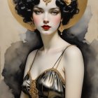 Portrait of a woman with vintage hairstyle and red lips