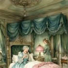 Serene Young Woman in Green Dress Among Roses