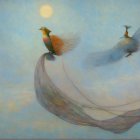 Graceful figure in flowing gown by serene water