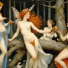 Three Ethereal Women in a Lush Forest Setting