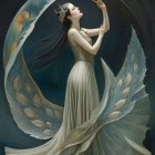 Ethereal figure in cosmic backdrop with lantern