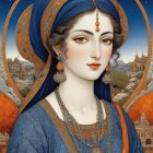 Illustrated Portrait of a Woman in Medieval Clothing
