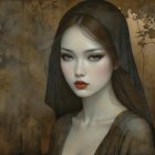 Neo-vintage digital painting of a woman and falcon