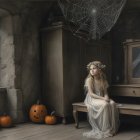 Haunting Porcelain Figure in Atmospheric Room Setting