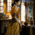 Pregnant Woman and Young Girl in Serene Room Setting