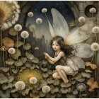 Woman with Red Hair and Wings at a Feast Table