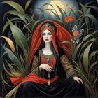 Oil Painting of Indian Woman in Traditional Attire