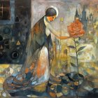 Serene woman with birds in a dreamy night sky