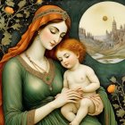 Mother and Daughter Embrace by a Sunset Window