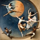 Artwork of Four Dancers in Dynamic Poses with Colors