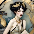 Art Deco Portrait of Woman with Vintage Jewelry