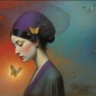 Young girl in floral headpiece with butterflies