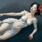 Serene Figure Adorned with Poinsettias in Artwork