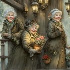 Young Woman in Dark Gown with Tomatoes in Gothic Setting