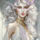 Vibrant stylized illustration of a woman with flowing blue, brown, and gold hair.