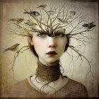 Serene Woman with Floral Crown in Pastel Landscape