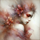 Portrait of a Young Woman with Flowing Hair and Landscape