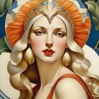 Serene Woman with Blonde Hair and Golden Headpiece