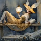 Elegant Women in Vibrant Dresses on a Boat Scene