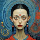 Stylized Female Figure with Colorful Geometric Makeup