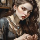 Illustrated Ethereal Female Figure with Floral Motif