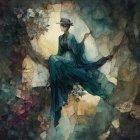 Moonlit Landscape with Woman in Elegant Gown