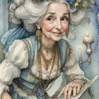Elderly Woman in Vintage Dress Surrounded by Flowers