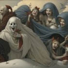 Whimsical Scene of Girls in Pastel Dresses Picking Berries