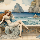 Mythical Mermaid on Rocky Ledge by Turbulent Ocean