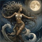 Mystical Figure Dancing Under Full Moonlight
