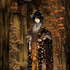 Elegant Woman in Adorned Dress in Dusk Alleyway