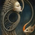 Surreal Ethereal Figure with Mechanical Backdrop