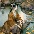 Serene Female Figure Surrounded by Floral Motifs