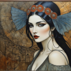 Portrait of a Woman with Dark Hair and Blue Wings