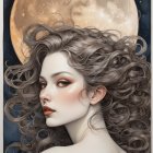 Illustration of East Asian Woman with Bluebird in Autumn