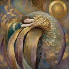 Stylized Woman Amid Geometric Shapes in Muted Tones