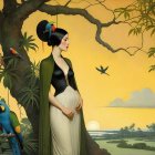 Young Woman in Flowing Gown Surrounded by Nature