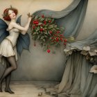 Whimsical Fairy with Blue Wings and Orange Berries