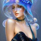 Woman in Blue Turban with Dramatic Makeup and Ornaments